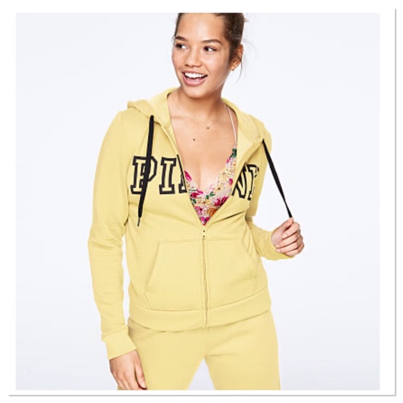 NWT VS PINK SUBTLE YELLOW CLASSIC LOGO FULL ZIP - Picture 2 of 3
